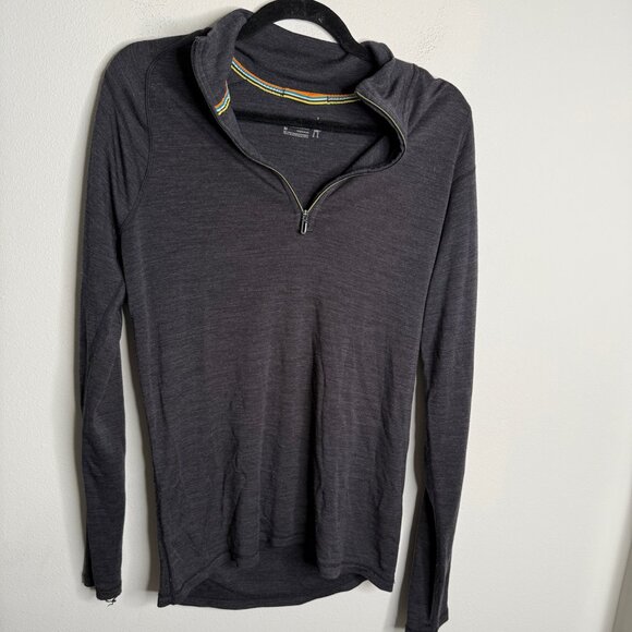 Smartwool Women's Medium Merino Wool‎ Gray Long Sleeve Quarter Zip Pullover Top - Picture 1 of 3